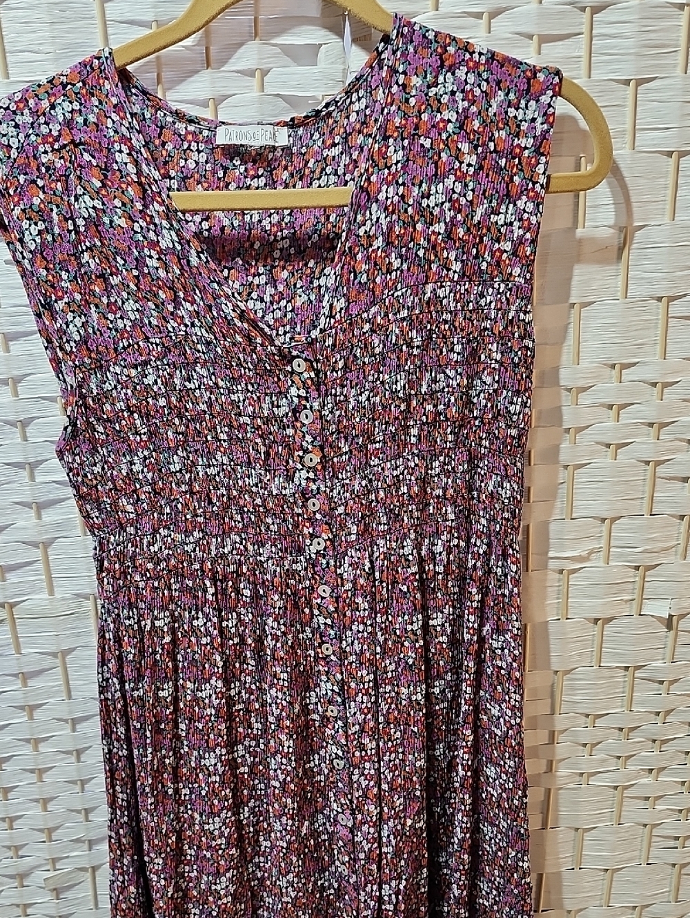 Patrons of Peace Sleeveless Floral Mini Dress in Purple, Pink, White